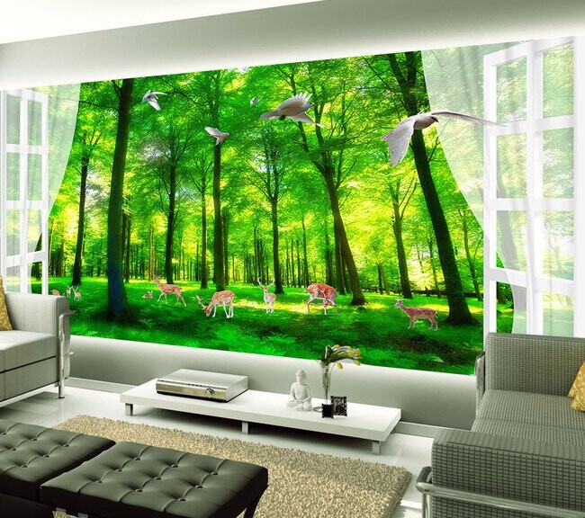 Фотообои Окно в лес с оленями на стену - купить в интернет-магазине Superfotooboi