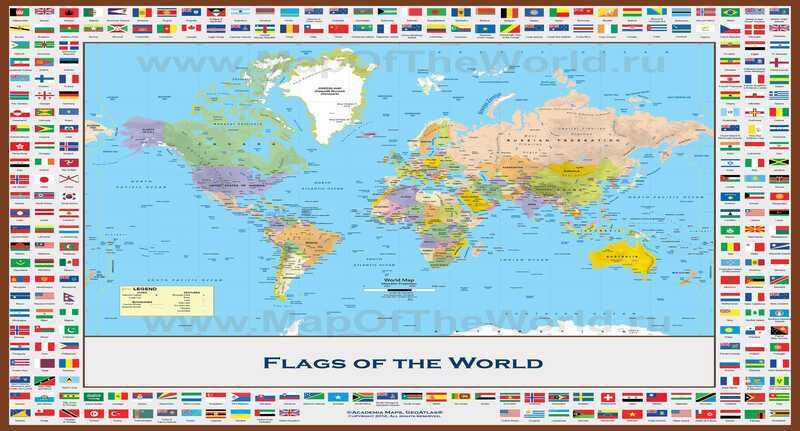 Фотообои Политическая карта мира с флагами разных стран на стену - купить винтернет-магазине Superfotooboi